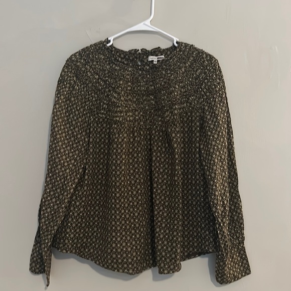 Rebecca Taylor x Anthropologie Fleur Brown Smocked Silk Blend Blouse 0,2,4,6, 14 - Picture 3 of 5